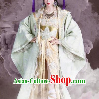 Asian China Tang Dynasty Palace Lady Costume, Traditional Chinese Ancient Imperial Concubine Embroidered Hanfu Clothing and Headpiece Complete Set