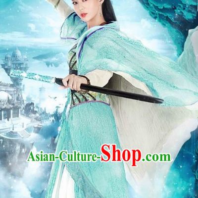 Asian China Tang Dynasty Palace Lady Swordswoman Costume, Traditional Chinese Ancient Imperial Princess Embroidered Hanfu Clothing and Headpiece Complete Set