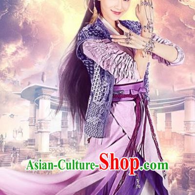 Asian China Tang Dynasty Palace Lady Fairy Costume, Traditional Chinese Ancient Swordswoman Embroidered Hanfu Clothing and Headpiece Complete Set
