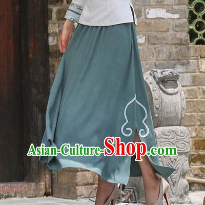 Asian China Hand Painting Top Grade Green Linen Bust Skirt, Traditional Chinese Tang Suit Hanfu Skirts for Women