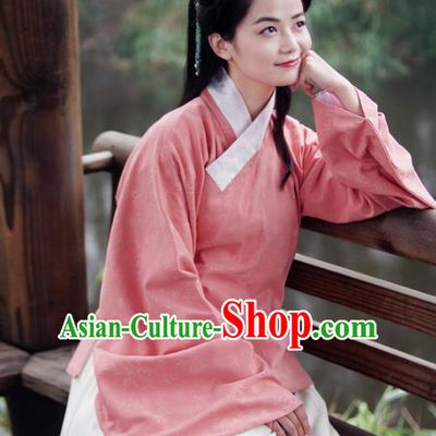 Asian China Ming Dynasty Young Lady Costume Pink Blouse, Traditional Chinese Ancient Princess Embroidered Hanfu Clothing for Women