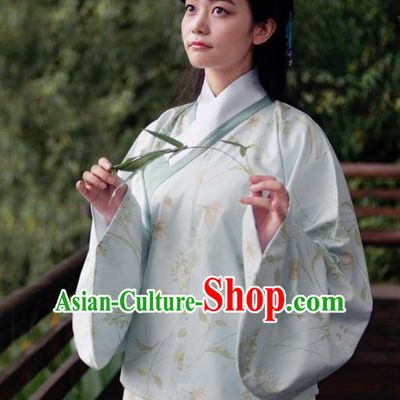 Asian China Ming Dynasty Young Lady Costume Light Blue Blouse, Traditional Chinese Ancient Princess Embroidered Hanfu Clothing for Women