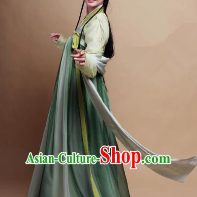Asian China Tang Dynasty Princess Costume Complete Set, Traditional Chinese Ancient Princess Embroidered Bamboo Hanfu Clothing for Women