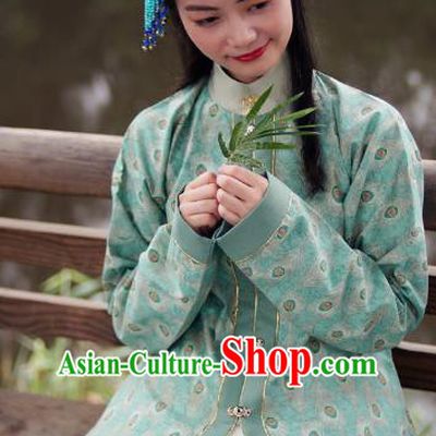 Asian China Ming Dynasty Young Lady Costume Embroidery Green Blouse, Traditional Chinese Ancient Princess Hanfu Clothing for Women