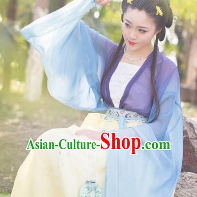 Asian China Tang Dynasty Palace Lady Costume Embroidery Slip Dress, Traditional Chinese Ancient Imperial Concubine Hanfu Clothing for Women