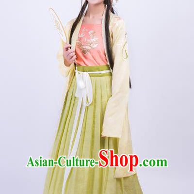 Asian China Song Dynasty Young Lady Costume Palace Lady Embroidery BeiZi Blouse and Skirt Complete Set