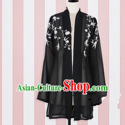 Asian China Song Dynasty Princess Embroidered Costume, Traditional Ancient Chinese Palace Lady Embroidery Black Blouse for Women