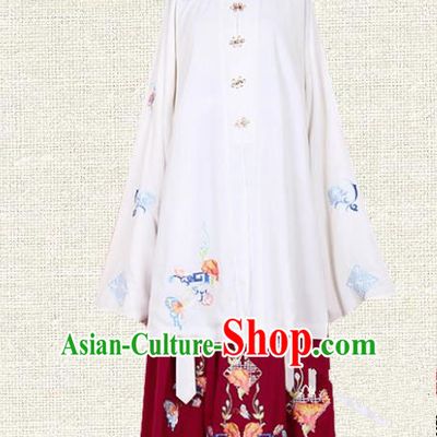Asian China Ming Dynasty Princess Costume Embroidered Blouse and Red Skirt, Traditional Ancient Chinese Palace Lady Embroidery Clothing for Women