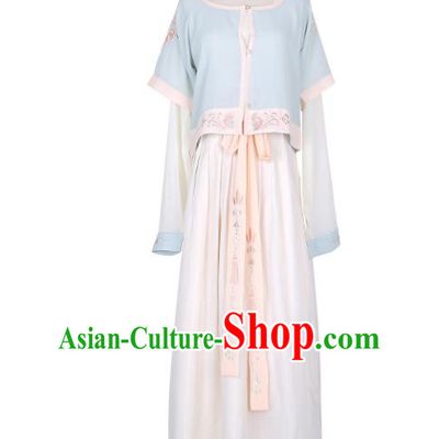 Asian China Tang Dynasty Palace Lady Embroidered Costume, Traditional Ancient Chinese Princess Embroidery Hanfu Clothing for Women