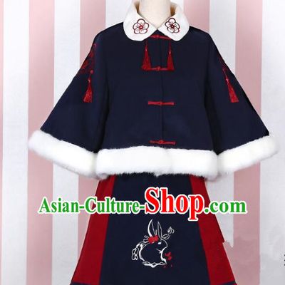 Asian China Song Dynasty Young Lady Costume Embroidered Cloak and Skirt Complete Set, Traditional Ancient Chinese Princess Elegant Hanfu Black Mantle for Women