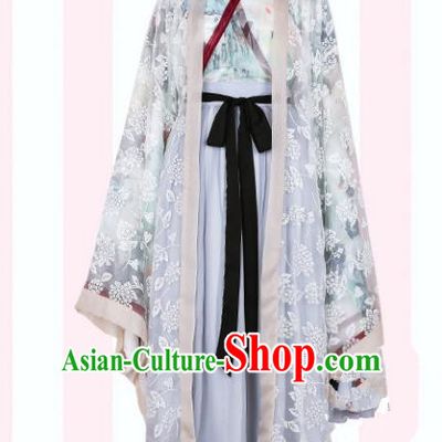 Asian China Jin Dynasty Swordswoman Embroidered Costume Complete Set, Traditional Ancient Chinese Elegant Hanfu Printing Cardigan Clothing for Women