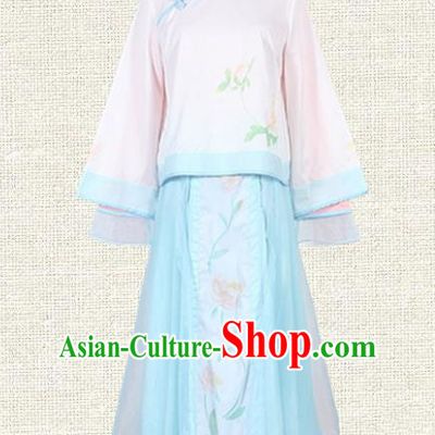 Asian China Qing Dynasty Princess Costume Embroidered Blouse and Skirts, Traditional Ancient Chinese Manchu Lady Elegant Hanfu Clothing for Women
