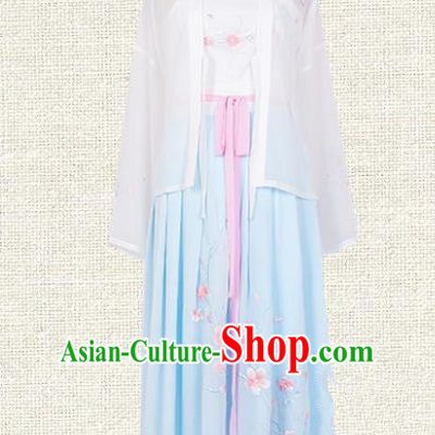 Asian China Tang Dynasty Palace Lady Embroidered Peach Blossom Costume, Traditional Ancient Chinese Elegant Hanfu Imperial Princess Clothing for Women