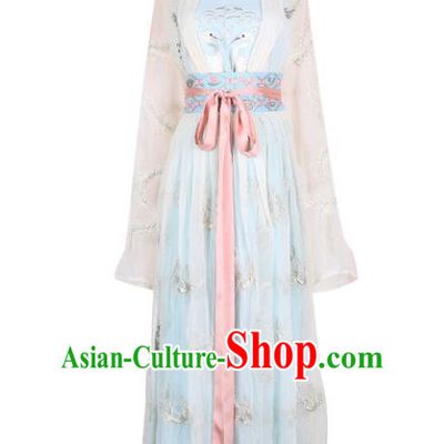 Asian China Song Dynasty Young Lady Princess Costume Embroidered Clothing Complete Set, Traditional Ancient Chinese Elegant Hanfu for Women