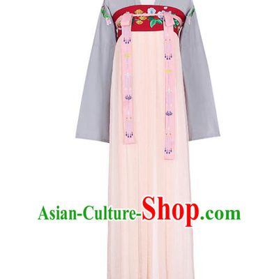 Asian China Tang Dynasty Young Lady Embroidered Costume, Traditional Ancient Chinese Imperial Concubine Elegant Hanfu Slip Skirt Clothing for Women