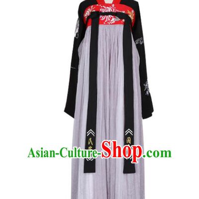 Asian China Tang Dynasty Young Lady Embroidered Costume, Traditional Ancient Chinese Imperial Concubine Elegant Hanfu Grey Slip Skirt Clothing for Women