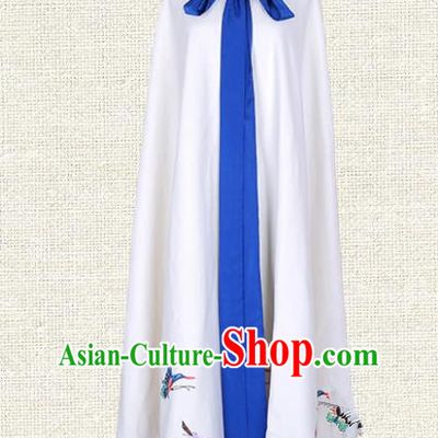 Asian China Tang Dynasty Princess Clothing Embroidered Butterfly White Cape, Traditional Ancient Chinese Palace Lady Hanfu Mantle for Women