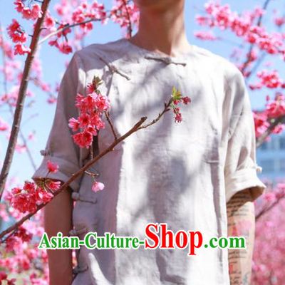 Asian China National Costume Slant Opening Linen Shirts, Traditional Chinese Tang Suit Plated Buttons Upper Outer Garment Clothing for Men