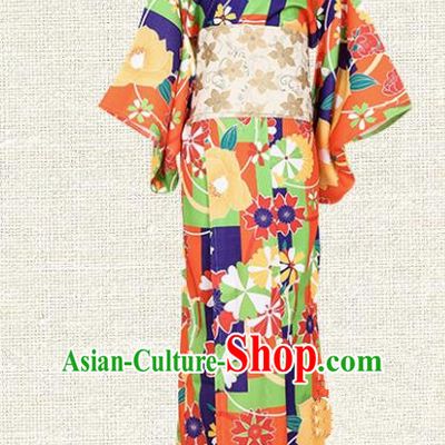 Asian Japan Kimono Clothing Complete Set, Traditional Ancient Japanese Palace Lady Costume for Women
