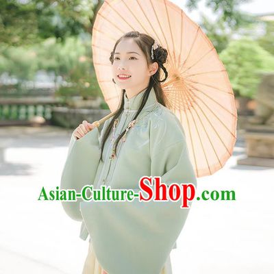Asian China Ming Dynasty Palace Lady Embroidered Costume, Traditional Ancient Chinese Princess Elegant Hanfu Green Sleeve Placket Blouse for Women