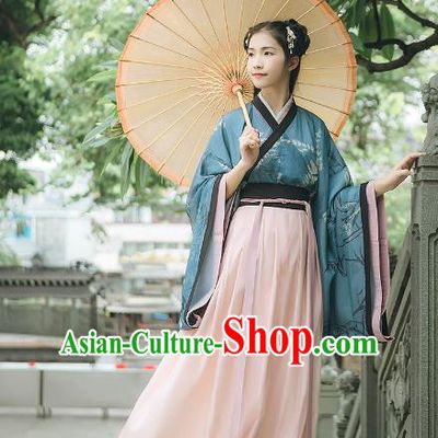 Asian China Jin Dynasty Palace Lady Embroidered Costume, Traditional Ancient Chinese Princess Elegant Hanfu Dress Clothing for Women