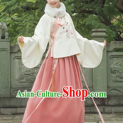 Asian China Ming Dynasty Palace Lady Embroidered Costume, Traditional Ancient Chinese Princess Elegant Hanfu Blouse and Skirt for Women