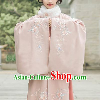 Asian China Ming Dynasty Palace Lady Embroidered Costume, Traditional Ancient Chinese Princess Elegant Hanfu Pink Cardigan for Women
