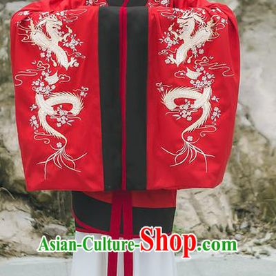 Asian China Han Dynasty Palace Lady Costume Red Curve Bottom, Traditional Ancient Chinese Princess Elegant Embroidered Hanfu Clothing for Women