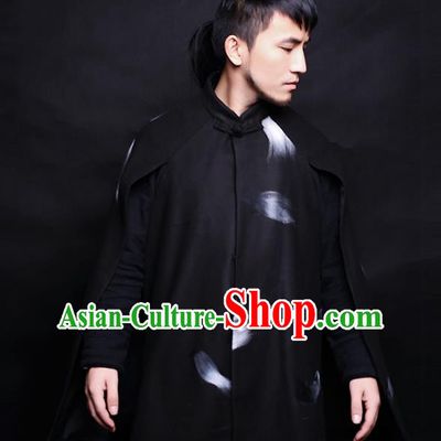 Asian China National Costume Woolen Coat, Traditional Chinese Tang Suit Jacket Clothing for Men