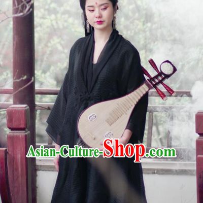 Asian China National Costume Black Silk Hanfu Robe, Traditional Chinese Tang Suit Cheongsam Dress Clothing for Women