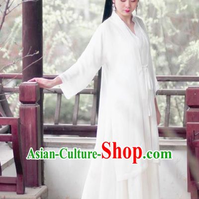 Asian China National Costume White Silk Hanfu Qipao BeiZi, Traditional Chinese Tang Suit Cheongsam Cardigan Clothing for Women