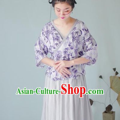 Asian China National Costume Hanfu Slant Opening Purple Silk Qipao Blouse, Traditional Chinese Tang Suit Cheongsam Shirts Clothing for Women