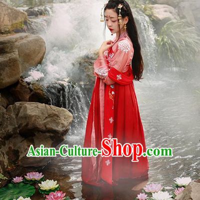 Asian China Tang Dynasty Princess Wedding Costume, Traditional Ancient Chinese Palace Lady Embroidered Elegant Hanfu Clothing for Women