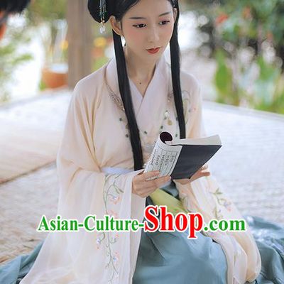 Asian China Han Dynasty Princess Costume, Traditional Ancient Chinese Palace Lady Embroidered Elegant Hanfu Clothing for Women