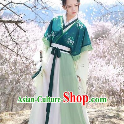 Asian China Jin Dynasty Princess Costume Complete Set, Traditional Ancient Chinese Palace Lady Hanfu Clothing for Women