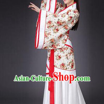 Asian China Ancient Han Dynasty Palace Lady Dance Costume, Traditional Chinese Hanfu Imperial Concubine Dress Clothing for Women
