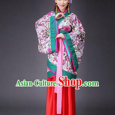 Asian China Ancient Han Dynasty Palace Lady Costume, Traditional Chinese Hanfu Embroidered Curve Bottom Clothing for Women