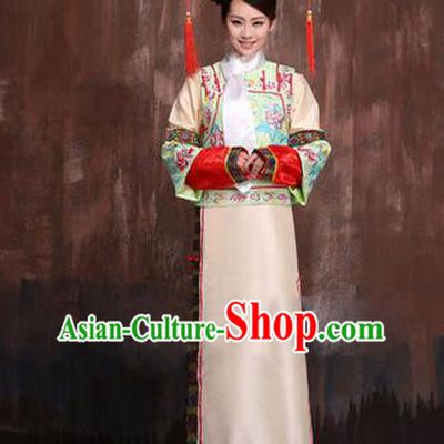 Traditional Ancient Chinese Imperial Consort Costume, Chinese Qing Dynasty Manchu Lady Dress Embroidered Clothing for Women