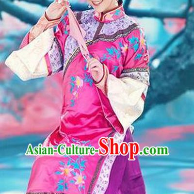 Traditional Ancient Chinese Imperial Consort Costume, Chinese Qing Dynasty Manchu Lady Rosy Dress Embroidered Clothing for Women