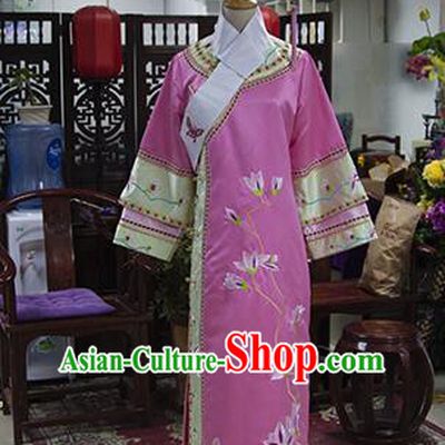 Traditional Ancient Chinese Imperial Consort Costume, Chinese Qing Dynasty Manchu Lady Embroidered Pink Dress Clothing for Women