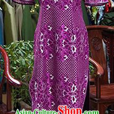 Traditional Ancient Chinese Republic of China Purple Silk Cheongsam, Asian Chinese Chirpaur Printing Qipao Dress Clothing for Women