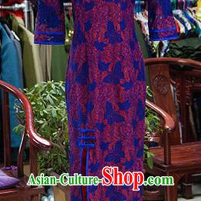 Traditional Ancient Chinese Republic of China Purple Cheongsam, Asian Chinese Chirpaur Printing Butterfly Qipao Dress Clothing for Women