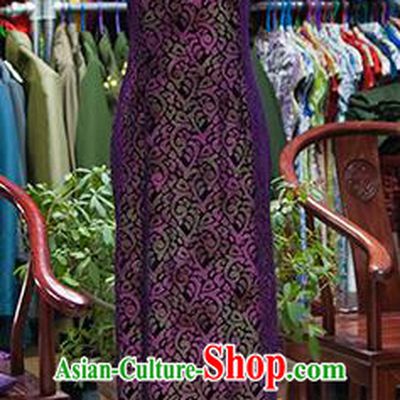 Traditional Ancient Chinese Republic of China Purple Cheongsam, Asian Chinese Chirpaur Printing Silk Qipao Dress Clothing for Women