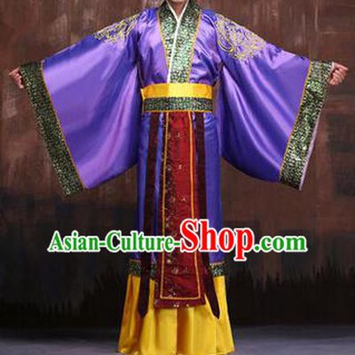 Traditional Ancient Chinese Emperor Royal Highness Costume, Asian Chinese Han Dynasty Majesty Purple Clothing for Men