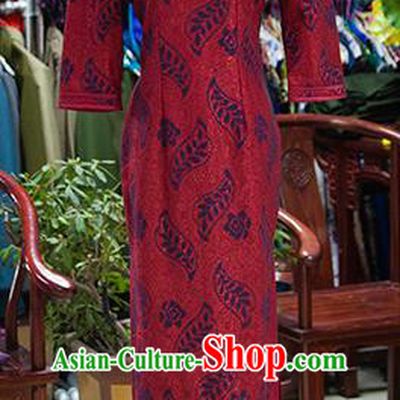 Traditional Ancient Chinese Republic of China Red Cheongsam, Asian Chinese Chirpaur Printing Qipao Dress Clothing for Women