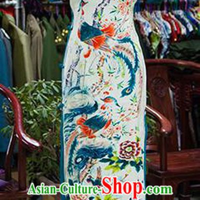 Traditional Ancient Chinese Republic of China Printing Peony Phoenix Cheongsam, Asian Chinese Chirpaur Qipao Dress Clothing for Women