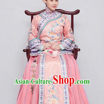 Traditional Ancient Chinese Republic of China Nobility Lady Costume, Asian Chinese Late Qing Dynasty Embroidered Pink Xiuhe Suit Clothing for Women