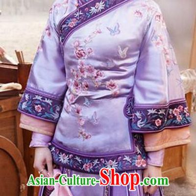 Traditional Ancient Chinese Republic of China Nobility Mistress Purple Costume, Asian Chinese Late Qing Dynasty Embroidered Xiuhe Suit Clothing for Women