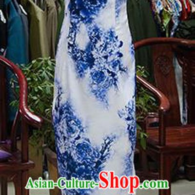 Traditional Ancient Chinese Republic of China Blue Printing Cheongsam, Asian Chinese Chirpaur Qipao Dress Clothing for Women