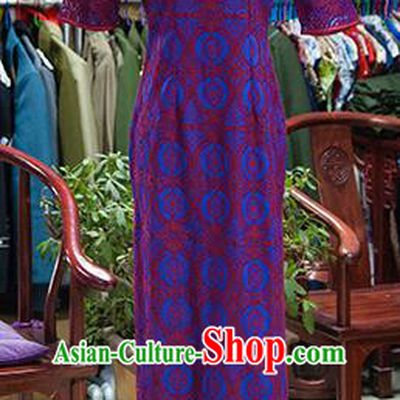 Traditional Ancient Chinese Republic of China Printing Purple Cheongsam, Asian Chinese Chirpaur Qipao Dress Clothing for Women